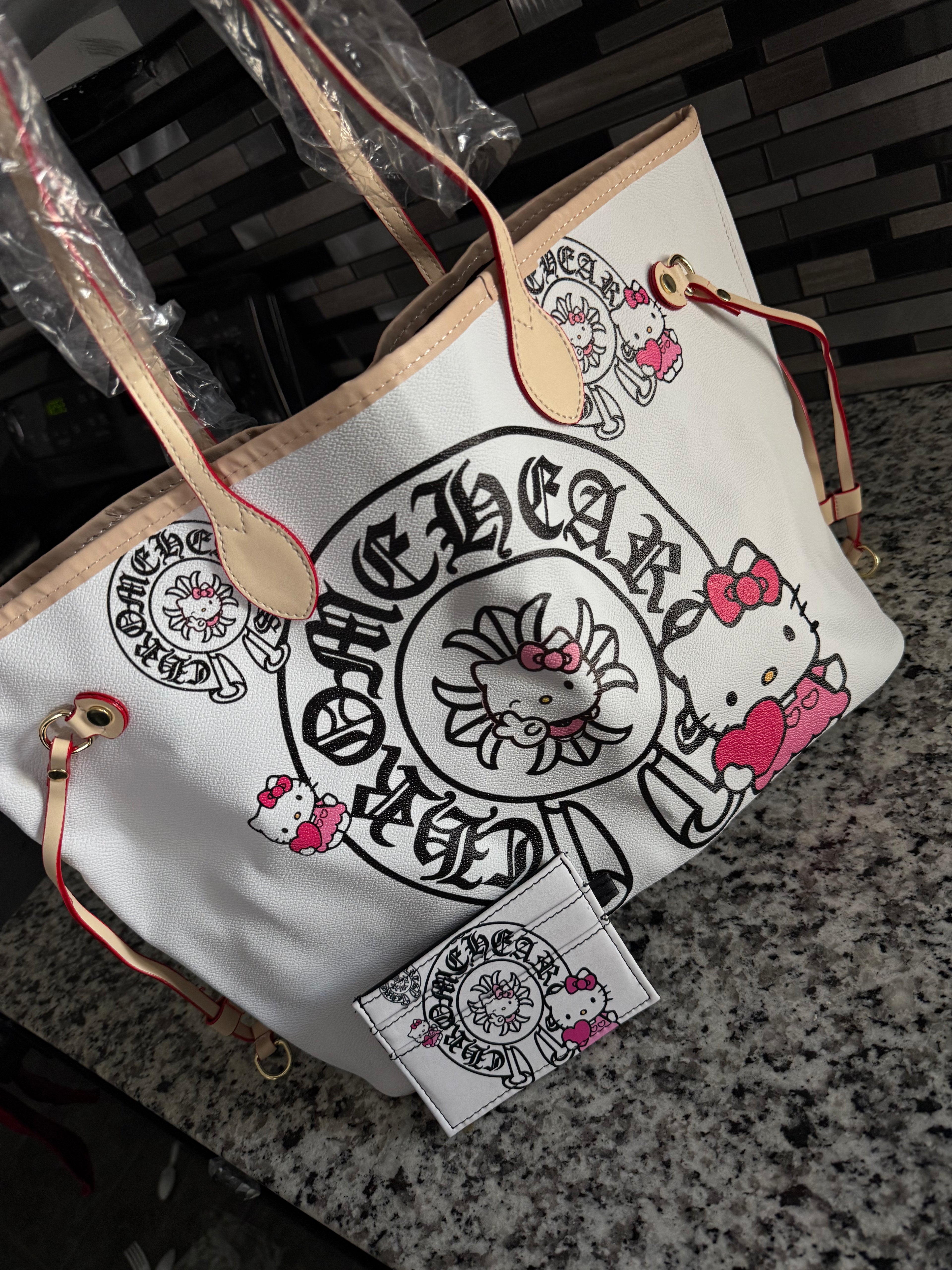 White Chrome Heart HK Tote